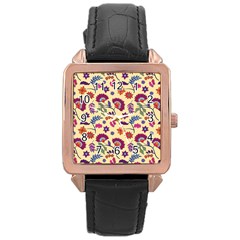 Pretty Ethnic Flowers Rose Gold Leather Watch  by designsbymallika