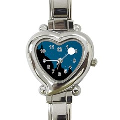 Silhouette Night Scene Cityscape Illustration Heart Italian Charm Watch