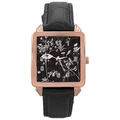 Dark Floral Artwork Rose Gold Leather Watch  by dflcprintsclothing