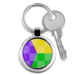 Purple Yellow Green Check Squares Pattern Mardi Gras Key Chain (round) by yoursparklingshop