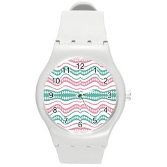 Waving Lines Vivid Pattern Round Plastic Sport Watch (m)