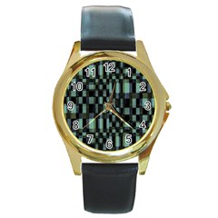 Dark Geometric Pattern Design Round Gold Metal Watch by dflcprintsclothing