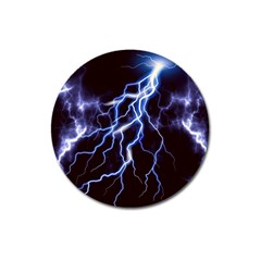 Blue Thunder At Night, Colorful Lightning Graphic Magnet 3  (round) by picsaspassion