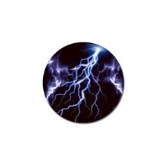 Blue Thunder At Night, Colorful Lightning Graphic Golf Ball Marker by picsaspassion