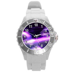 Illustration Scene Blue Round Plastic Sport Watch (l)