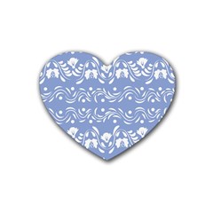 Blue White Ornament Rubber Coaster (heart)  by Eskimos