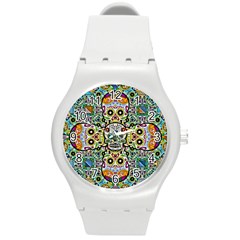 Sugar Skulls Pattern Round Plastic Sport Watch (m) by ExtraGoodSauce