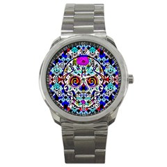 Sugar Skull Pattern 2 Sport Metal Watch by ExtraGoodSauce