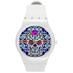 Sugar Skull Pattern 2 Round Plastic Sport Watch (m) by ExtraGoodSauce