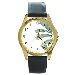 Banana Leaf Round Gold Metal Watch by goljakoff