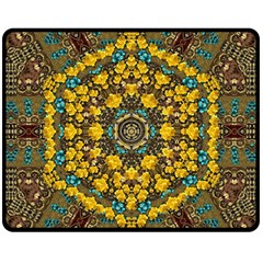 Mandala Faux Artificial Leather Among Spring Flowers Fleece Blanket (medium)  by pepitasart