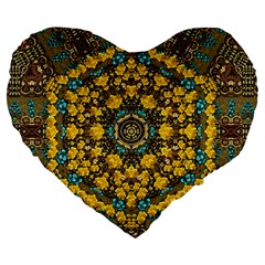 Mandala Faux Artificial Leather Among Spring Flowers Large 19  Premium Heart Shape Cushions by pepitasart