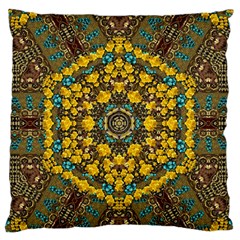 Mandala Faux Artificial Leather Among Spring Flowers Large Flano Cushion Case (one Side) by pepitasart