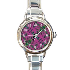 Modern Floral Collage Print Pattern Round Italian Charm Watch