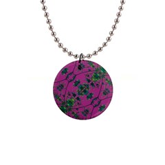 Modern Floral Collage Print Pattern 1  Button Necklace