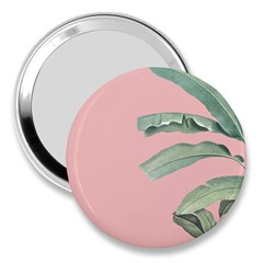 Banana Leaf On Pink 3  Handbag Mirrors by goljakoff