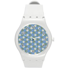 Flowers Leaves  Floristic Pattern Round Plastic Sport Watch (m) by SychEva