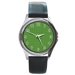 Green Knitted Pattern Round Metal Watch by goljakoff