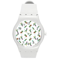 Cacti In Pots Round Plastic Sport Watch (m) by SychEva