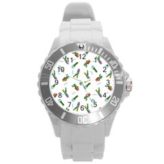 Cacti In Pots Round Plastic Sport Watch (l) by SychEva