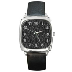 Black Sashiko Pattern Square Metal Watch by goljakoff