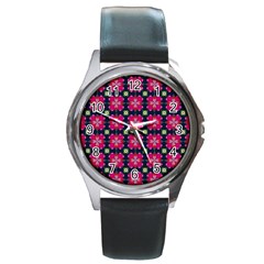 Pattern Of Hearts Round Metal Watch by SychEva