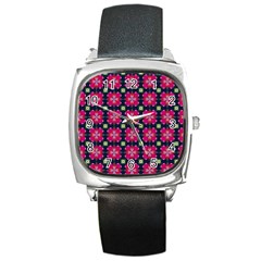 Pattern Of Hearts Square Metal Watch by SychEva