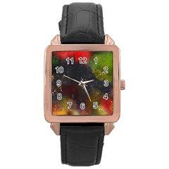 Abstract Paint Drops Rose Gold Leather Watch  by goljakoff