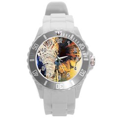 Elephant Mandala Round Plastic Sport Watch (l) by goljakoff