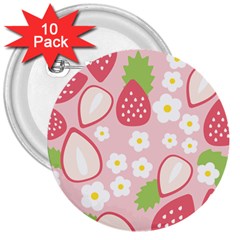 Strawberries 3  Buttons (10 Pack)  by yeogijeogie