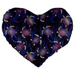 Turtles Swim In The Water Among The Plants Large 19  Premium Heart Shape Cushions by SychEva