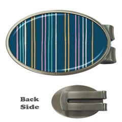 Multicolored Stripes On Blue Money Clips (oval)  by SychEva