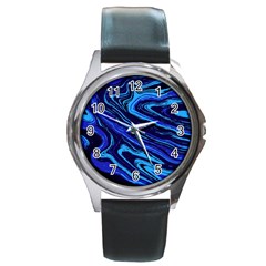 Blue Vivid Marble Pattern 16 Round Metal Watch by goljakoff