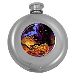 Nebula Starry Night Skies Abstract Art Round Hip Flask (5 Oz) by CrypticFragmentsDesign