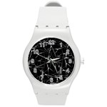 Black And White Splatter Abstract Print Round Plastic Sport Watch (M) Front