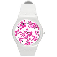 Hibiscus Pattern Pink Round Plastic Sport Watch (m) by GrowBasket