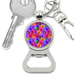 Watercolor Flowers  Multi-colored Bright Flowers Bottle Opener Key Chain by SychEva