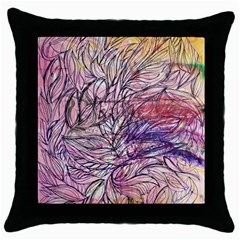 Mixed Media Leaves Throw Pillow Case (black)