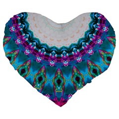 Peacock Large 19  Premium Flano Heart Shape Cushions by LW323