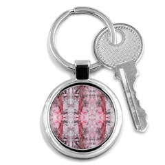 Pink On Grey I Repeats Key Chain (round) by kaleidomarblingart