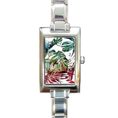 Tropical Leaves Rectangle Italian Charm Watch by goljakoff