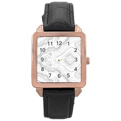 Topography Map Rose Gold Leather Watch 