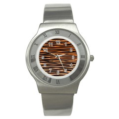 Tiger Stripes, Black And Orange, Asymmetric Lines, Wildlife Pattern Stainless Steel Watch by Casemiro