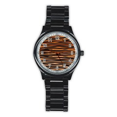 Tiger Stripes, Black And Orange, Asymmetric Lines, Wildlife Pattern Stainless Steel Round Watch by Casemiro