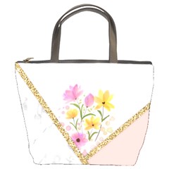 Minimal Peach Gold Floral Marble A Bucket Bag by gloriasanchez