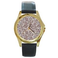 Curly Lines Round Gold Metal Watch by SychEva