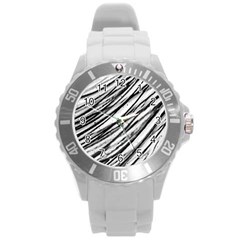 Galaxy Motion Black And White Print 2 Round Plastic Sport Watch (l) by dflcprintsclothing