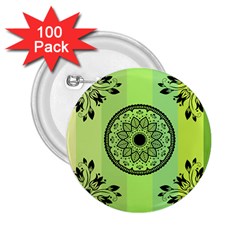 Green Grid Cute Flower Mandala 2 25  Buttons (100 Pack) 