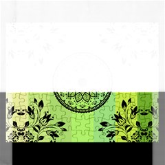 Green Grid Cute Flower Mandala Rectangular Jigsaw Puzzl by Magicworlddreamarts1