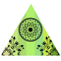 Green Grid Cute Flower Mandala Wooden Puzzle Triangle by Magicworlddreamarts1